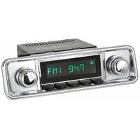 1958-67 Volkswagen Beetle San Diego Radio w/ Hooded Plate - Chrome Face w/ Black Buttons, 307 Bezel, 06-76 Knob
