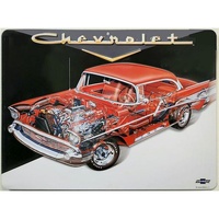 Embossed Metal Tin Sign - 40cm x 30cm - 1957 Chevy Red