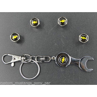 Tyre Valve Caps & Keyring Set Chevrolet Black