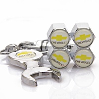Tyre Valve Caps & Keyring Set Chevrolet White