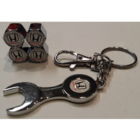 Tyre Valve Caps & Keyring Set Honda