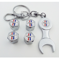 Tyre Valve Caps & Keyring Set Mustang