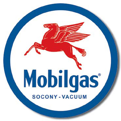 Mobil Gas Pegasus Round Metal Tin Sign 29.8cm Diameter Genuine