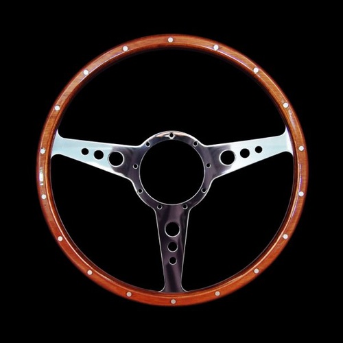 Classic 3 Spoke Flat 13″ Wood Rim Steering Wheel 9 Bolt