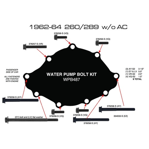 AMK Products WPBC2OE487 1964 1965 Mustang Water Pump Bolts (260, 289 without A/C)